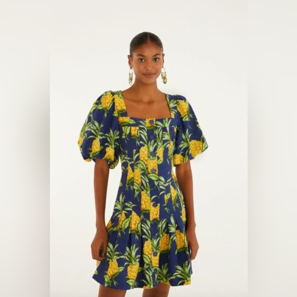 FARM Rio Navy Blue Delicate Pineapple Lenzing Ecovero Euroflex Mini Dress